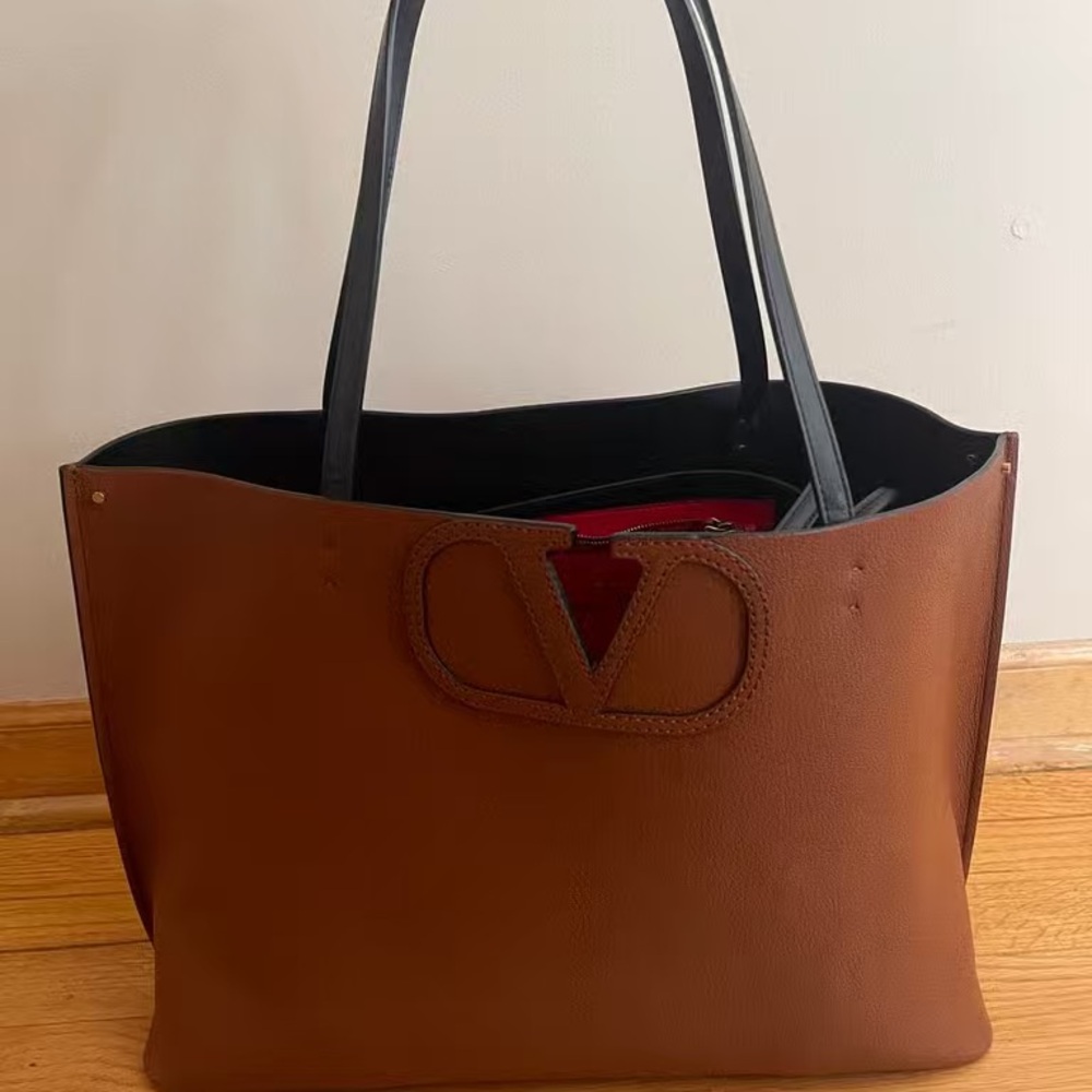 Valentino Tan Leather Tote with Black Handles